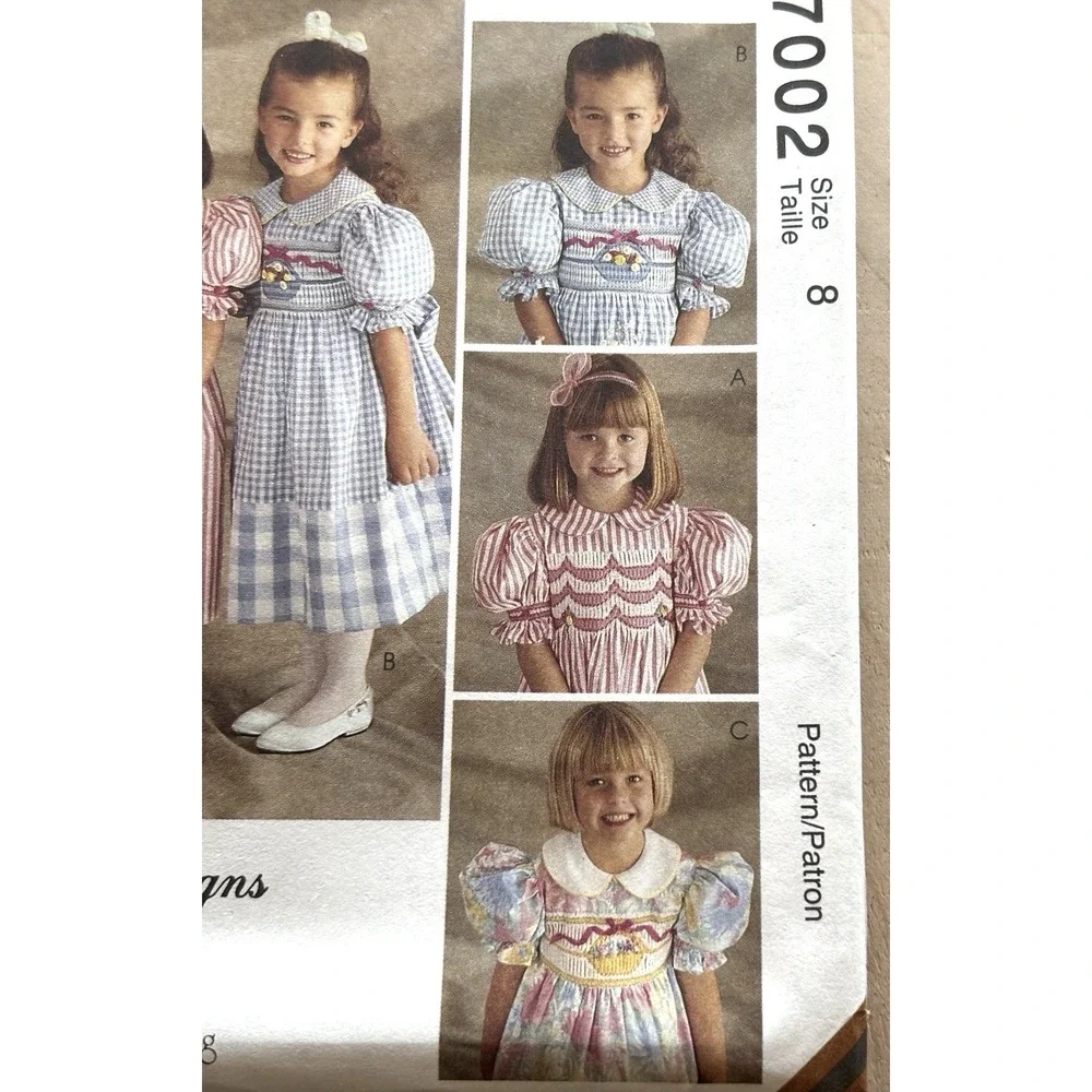 Vtg Ann Hallay Pattern Girls Dress Size 8 UNCUT Pleaterless Smocking 7002 1994